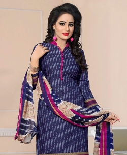 Navy Blue Cotton Printed Chudidhar Suits