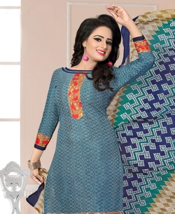 Grey Cotton Printed Chudidhar Suits