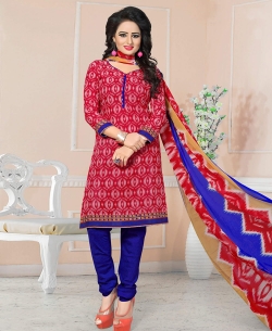 Pink Cotton Printed Chudidhar Suits
