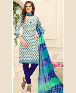 Off White Cotton Printed Chudidhar Suits