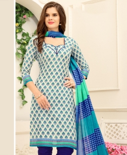 Off White Cotton Printed Chudidhar Suits