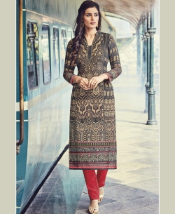 Multi Cotton Satin Printed Straight Cut Kurtis