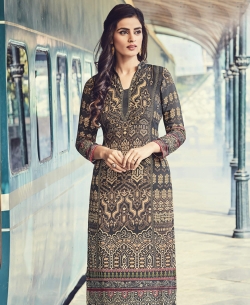 Multi Cotton Satin Printed Straight Cut Kurtis