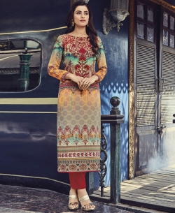 Multi Cotton Satin Printed Straight Cut Kurtis
