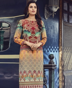 Multi Cotton Satin Printed Straight Cut Kurtis