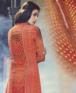 Orange Cotton Satin Printed Straight Cut Kurtis