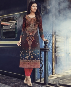 Multi Cotton Satin Printed Straight Cut Kurtis