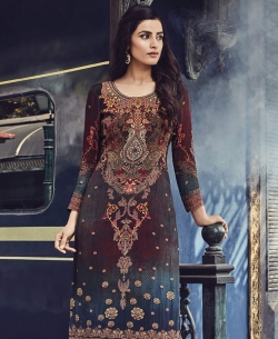 Multi Cotton Satin Printed Straight Cut Kurtis