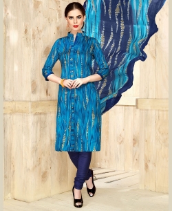 Blue Cotton Printed Chudidhar Suits