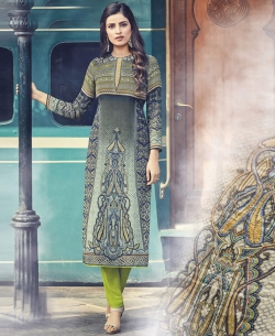 Multi Cotton Satin Printed Straight Cut Kurtis