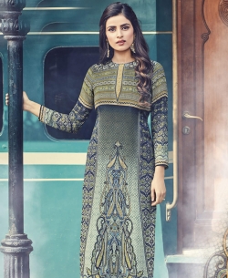 Multi Cotton Satin Printed Straight Cut Kurtis