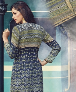 Multi Cotton Satin Printed Straight Cut Kurtis