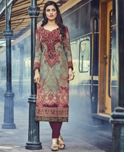 Multi Cotton Satin Printed Straight Cut Kurtis