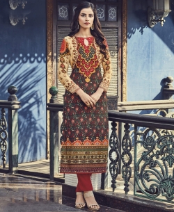 Multi Cotton Satin Printed Straight Cut Kurtis