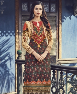 Multi Cotton Satin Printed Straight Cut Kurtis