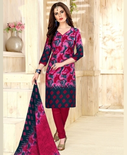 Pink Cotton Printed Chudidhar Suits