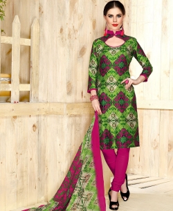 Green Cotton Printed Chudidhar Suits