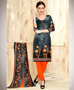 Grey Cotton Printed Chudidhar Suits