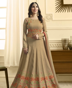 Beige Raw Silk Embroidery Anarkali Suits