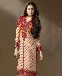 Maroon Cotton Satin Printed A Line Kurtis