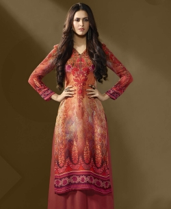 Multi Cotton Satin Printed A Line Kurtis