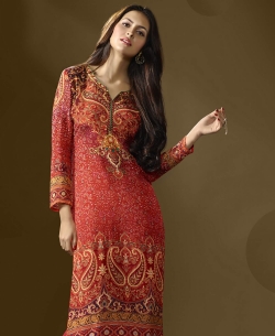 Multi Cotton Satin Printed A Line Kurtis
