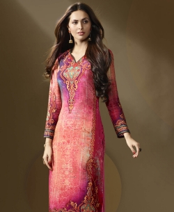 Multi Cotton Satin Printed A Line Kurtis