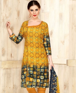 Yellow Cotton Printed Chudidhar Suits