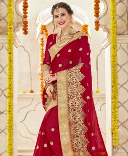 Red Georgette Stone Work Designer Sarees