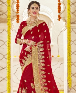 Red Georgette Stone Work Designer Sarees