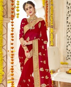 Red Georgette Stone Work Designer Sarees