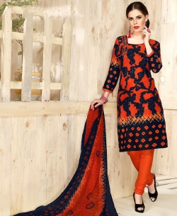 Orange Cotton Printed Chudidhar Suits