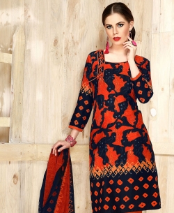 Orange Cotton Printed Chudidhar Suits