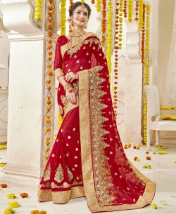 Red Georgette Stone Work Designer Sarees