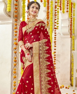Red Georgette Stone Work Designer Sarees