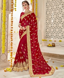 Red Georgette Stone Work Designer Sarees