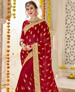 Red Georgette Stone Work Designer Sarees