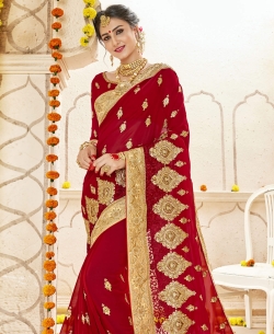 Red Georgette Stone Work Designer Sarees