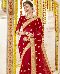 Red Georgette Stone Work Designer Sarees
