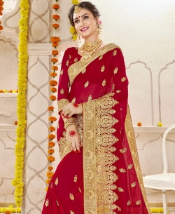 Red Georgette Stone Work Designer Sarees
