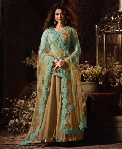 Sea Green Lycra Zari & Patch Work Anarkali Suits