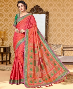 Pink  Uppada Silk Embroidery Designer Sarees