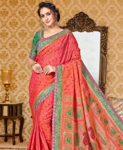 Pink  Uppada Silk Embroidery Designer Sarees