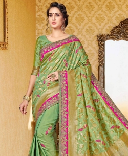 Green Uppada Silk Embroidery Designer Sarees