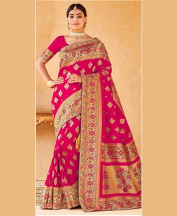 Pink Uppada Silk Embroidery Designer Sarees