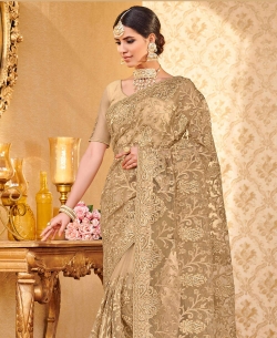 Gold Net Embroidery Designer Sarees