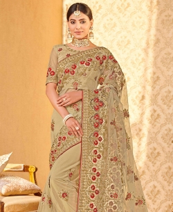 Gold Net Embroidery Designer Sarees