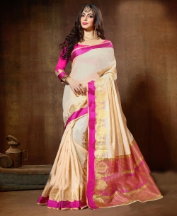 Cream Cotton Silk Jacquard Border Sarees