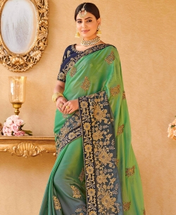 Green Crepe Chiffon Embroidery Designer Sarees