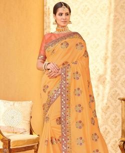 Yellow   Crepe Chiffon Embroidery Designer Sarees